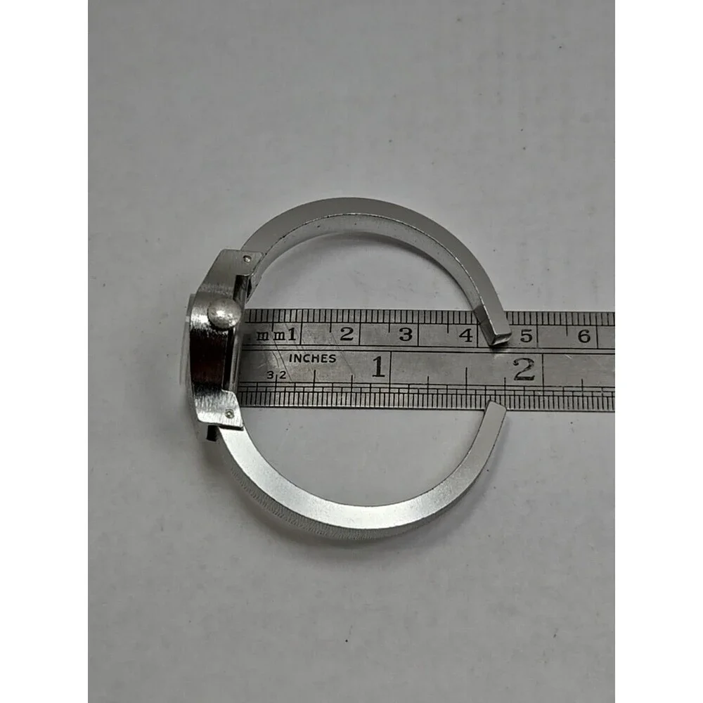 Vintage Timex Womens Textured Aluminum Manual Wind Silver Watch Cuff Unique